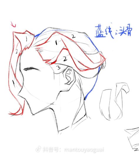 Ponytail Drawing Reference Side View, Long Hair Upside Down Drawing, Slicked Back Hair Reference Drawing, Pushing Back Hair Reference, Pushing Hair Behind Ear Reference, Hair Tied Back Drawing, Half Shaved Hair Drawing Reference, Pushed Back Hair Drawing, Hairstyles Drawing Side View