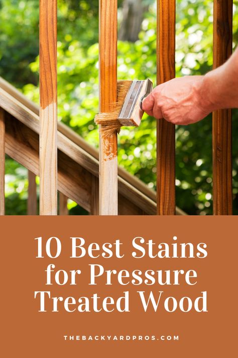 Transform your pressure treated wood projects with the perfect stain! From rich mahogany hues to natural cedar tones, explore our top picks to enhance the beauty and durability of your outdoor furniture, decks, and fences. Say goodbye to dull wood and hello to stunning finishes that stand the test of time. Stain For Pressure Treated Wood, How To Stain Pressure Treated Wood, Stain For Decks Wood, Deck Stain Ideas Wood, Treated Wood Projects, Porch Stain Colors Wood, Staining Pressure Treated Wood, Cedar Fence Stain, Pressure Treated Wood Deck