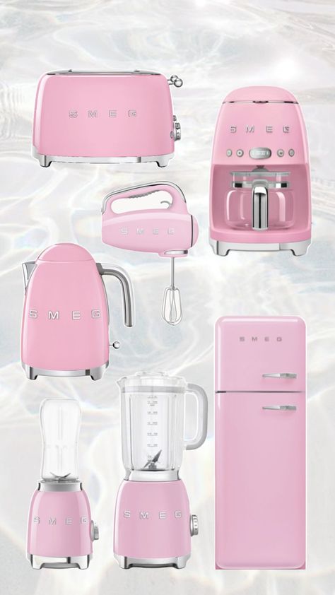 #smeg #pink #pinksmeg #girly #kitchen #coffee #morning #afternoon #pinksmeg #girlkitchen #pinkkitchen Cute Small Kitchen Ideas Pink, Pink Smeg Appliances, Girly Apartment Decor Kitchen, Pink Aesthetic Kitchen, Pink House Ideas, Baby Pink Kitchen, Smeg Aesthetic, Light Pink Kitchen, Pink House Decor