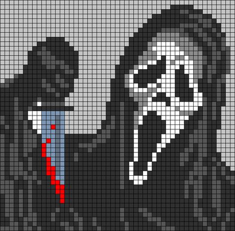 Ghost Face Halloween Costume, Ghost Face Halloween, Graph Crochet, Easy Pixel Art, Pixel Art Templates, Pixel Drawing, Diy Perler Bead Crafts, Pixel Crochet, Pix Art