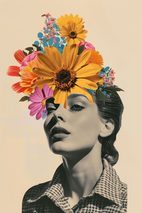 Nighttome and floral art photography asteraceae. | free image by rawpixel.com Vintage Sunflower Aesthetic, Exam Photography, Whats On Your Mind, Collage Typography, Collage Journaling, Sunflower Aesthetic, Surreal Painting, Collage Portrait, Floral Collage