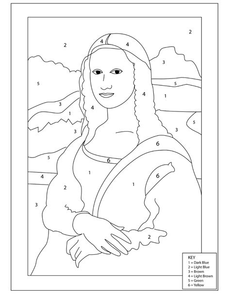 Lisa Coloring, Mona Lisa Drawing, Art Worksheets, Color By Numbers, Famous Art, Teaching Art, Famous Artists, Colouring Pages, Paint By Number