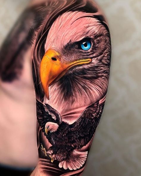 Blue Eyed Animals, Latte Art Tattoo, Bald Eagle Tattoos, Samurai Warrior Tattoo, Tiger Tattoo Sleeve, Bold Eagle, Geometric Sleeve Tattoo, Tiger Tattoo Design, Eagle Pictures