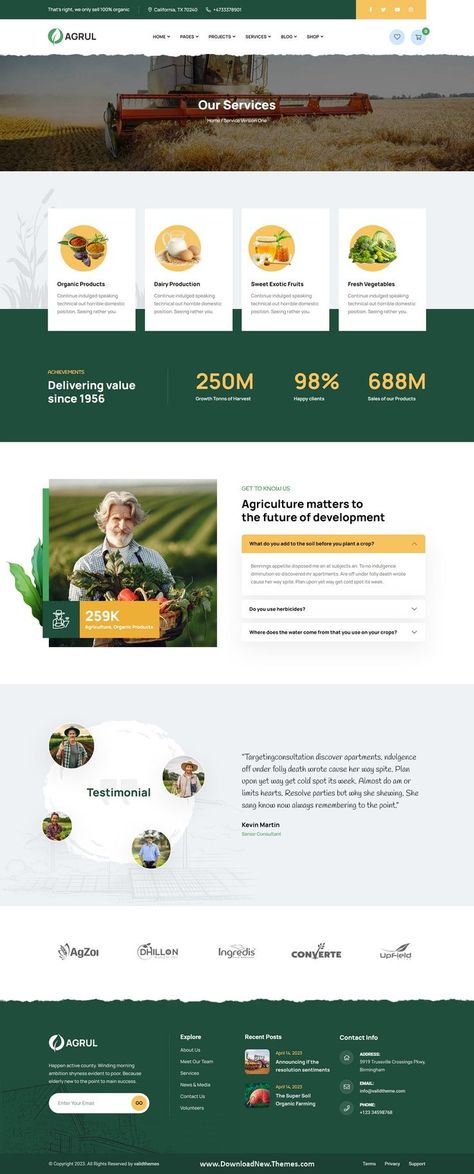 Agrul - Agriculture WordPress Theme Farm Website Design, Plant Biotechnology, Farm Website, Organic Agriculture, Gardening Landscaping, Agriculture Farming, Organic Food, Biotechnology, Professional Website