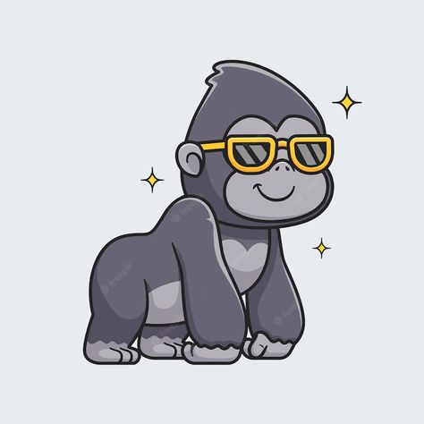 Cool Gorilla, Gorilla Illustration, Glasses Cartoon, Nature Icon, Gorilla Gorilla, Gorillas Art, Monkey Illustration, Turtle Drawing, Vector Icons Illustration