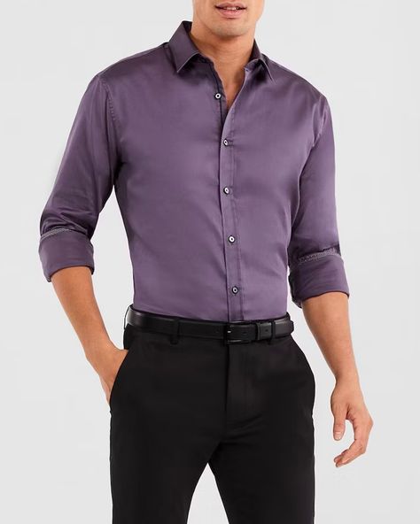 Regardless the occasion, we’ve got your wardrobe essentials sorted with slim and regular fit men's long sleeve shirts. From solid colours, to florals, stripes and trendy geometric prints are our range's highlights. Purple Shirt Outfit Men Formal, Purple Shirt Outfit Men Casual, Purple Colour Shirt For Men, Semi-formal Purple Cotton Shirt, Purple Slim Fit Long Sleeve Dress Shirt, Purple Shirt Outfits, Purple Formal Button-up Shirt, Formal Dress For Men, Lavender Shirt