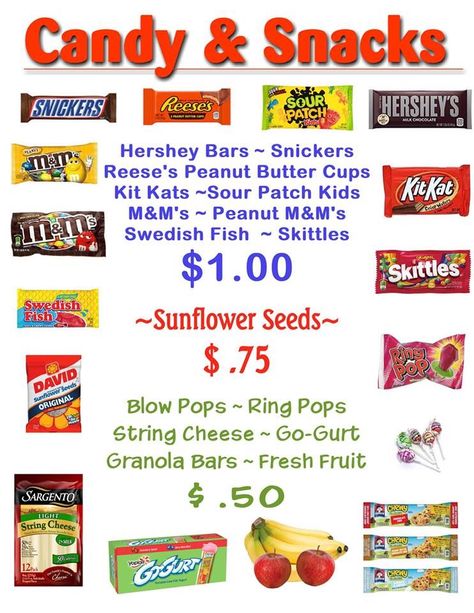 Best Selling Concession Food, Concession Stand Snack Ideas, Food Sales Ideas, Foods To Sell At School, High School Football Concession Stand Ideas, Concession Stand Food Ideas Baseball, Concession Stand Organization Ideas, Snack Ideas To Sell At School, Selling Snacks At School Ideas