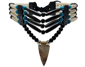 Etsy :: Your place to buy and sell all things handmade Bone Choker, Arrowheads Design, Chocker Necklace, Native Jewelry, Picture Jasper, Mens Accessories Fashion, Choker Necklaces, Handmade Beads, American Jewelry