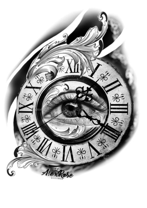 Clock Tattoo Drawing, Eye Clock Tattoo, Clock Face Tattoo, Clock Tattoo Designs, Tato Jam, Tattoo Clock, Clock Tattoo Sleeve, Cover Up Tattoos For Women, Family Tattoo Designs