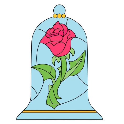 Beauty and the Beast Rose Stained Glass Sticker. Enchanted rose, a flower that Bella asked her father, designed in the style of stained glass. Beauty And The Beast Flower, Cartoons Stickers, Beauty And The Beast Drawing, Rosé Cartoon, Floral Sketches, Beauty And The Beast Rose, Stained Glass Rose, Garfield Cat, 5 Birthday