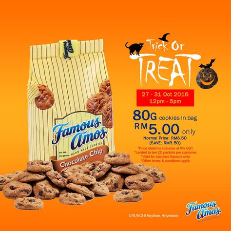 27-31 Oct 2016: Famous Amos Trick or Treat Promotion Butterscotch Muffins, Famous Amos Cookies, Noodles Menu, Boat Noodle, Famous Amos, Domino’s Pizza, Apple Menu, Double Chocolate Brownies, Double Chocolate Muffins