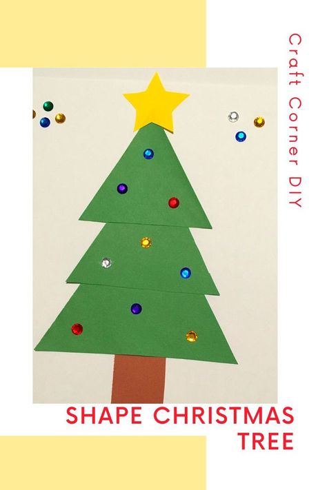 Picture of shape Christmas tree craft for kids. Crepe Paper Christmas, Paper Christmas Wreath, Shape Christmas Tree, Easy Kids Christmas, Kindergarten Christmas Crafts, Toddler Christmas Tree, Christmas Diy Kids, Kids Christmas Crafts Easy, Christmas Tree Craft