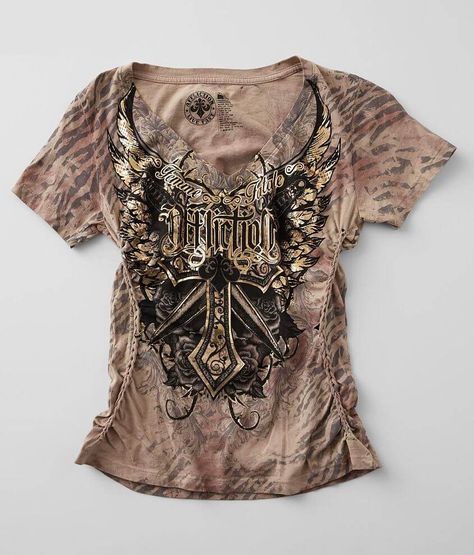 Affliction Lily Anne V-Neck T-Shirt - Women's T-Shirts in Sand Lt Sierra Crystal Wa | Buckle Affliction Shirts, 2000s Fashion Outfits, Swaggy Outfits, Waist Circumference, Alternative Outfits, Women's T Shirts, T Shirt For Women, 2000s Fashion, 2 On