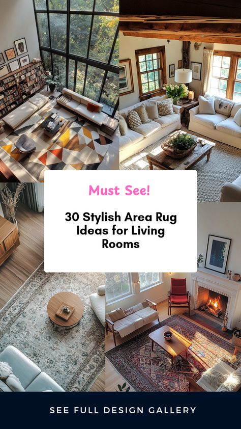 Are you looking to refresh your living room with some area rug inspiration? Check out these 30 unique and stylish rug ideas that add warmth, comfort, and character to your space. Exploring colors, patterns, and textures, these designs are perfect for any style, whether modern, traditional, or boho. Transform your interiors with area rugs that serve as artwork underfoot. You'll find creative solutions no matter your space size! Perfect for home decor lovers eager to enhance their living environments. Statement Rugs Living Room, Layered Rug Ideas, Living Room With Area Rug, Rug In Living Room, Area Rug Ideas, Bohemian Style Living Room, Statement Rug, Colorful Area Rug, Rug Ideas