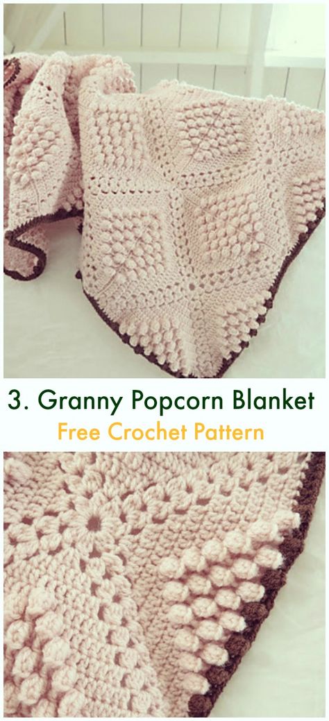 Granny Square Popcorn Blanket Free Crochet Pattern - Bobble & Popcorn #Blanket; Free #Crochet; Patterns Crochet Bobble Blanket, Crochet Square Pattern, Afghan Crochet Patterns Easy, Sunburst Granny Square, Bobble Crochet, Crochet Bobble, Crochet Afghan Patterns Free, Crochet For Beginners Blanket, Crochet Blanket Afghan