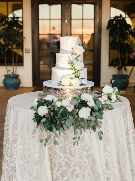 Cake With White Roses, Wedding Table Toppers, Wedding Cake Table Decorations, Wedding Cake Display, Cake Table Decorations, Floral Wedding Cakes, Wedding Cake Table, Tampa Wedding