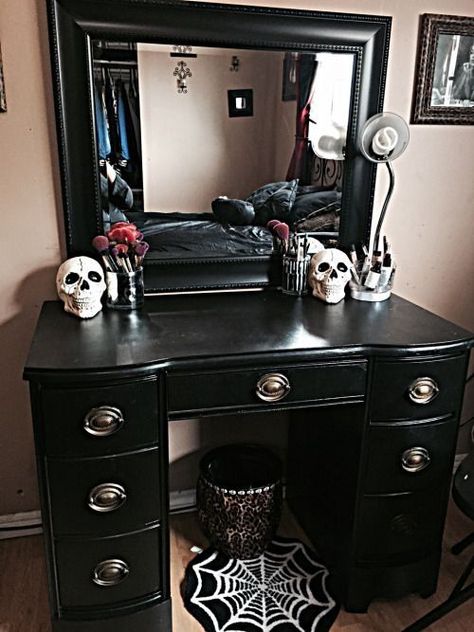 (paid link) Makeup Room Ideas- makeup room ideas diy, makeup room ideas decor, makeup room ideas create in the works stations, makeup room ideas vintage, makeup room ideas bedrooms, ... Gothic Vanity, Goth Bedroom, Gothic Room, Halloween Decor Diy, Gothic Bedroom, Girly Makeup, Makeup Room Decor, Gothic Furniture, Diy Halloween Decor