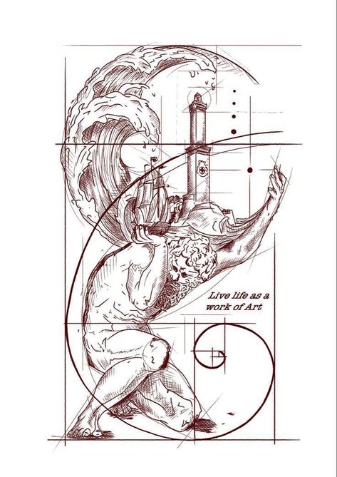 Atlas Fibonacci, Fibonacci Art Drawing, Fibbonaci Tattoo, Fibonacci Art, Fibonacci Tattoo, Atlas Tattoo, Medieval Tattoo, Greek Mythology Tattoos, Geometric Tattoo Design