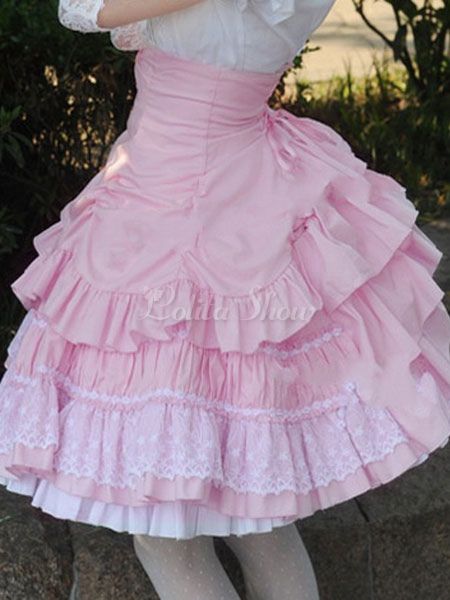 Lolitashow Sweet Lolita Dress SK Pink Lace Criss Cross Ruffle High Waist Cotton Lolita Skirt - Lolitashow.com Anarchy Sisters, Corset Skirt, Sweet Lolita, One Piece Dress, Lolita Dress, Gothic Lolita, Ruffle Skirt, Lolita Fashion, Catsuit