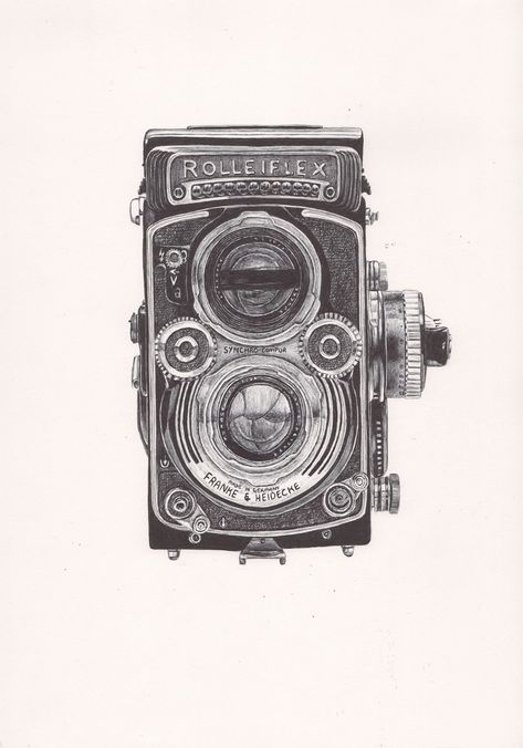 #camera #ShutterToThink \ Ballpoint pen sketchbook drawings on Behance Vintage Cameras Drawing, Vintage Camera Tattoos, Pen Sketchbook, Mark Powell, Biro Drawing, Baby Abstract Art, Camera Tattoos, Camera Illustration, Camera Drawing