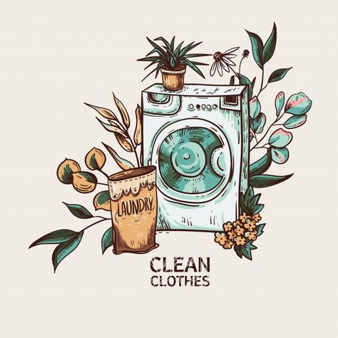 Laundry Illustration Graphics, Washing Machine Tattoo, Washing Clothes Aesthetic, Washing Machine Aesthetic, Laundry Embroidery, Washing Machine Drawing, Housework Illustration, Laundry Drawing, Washing Machine Illustration