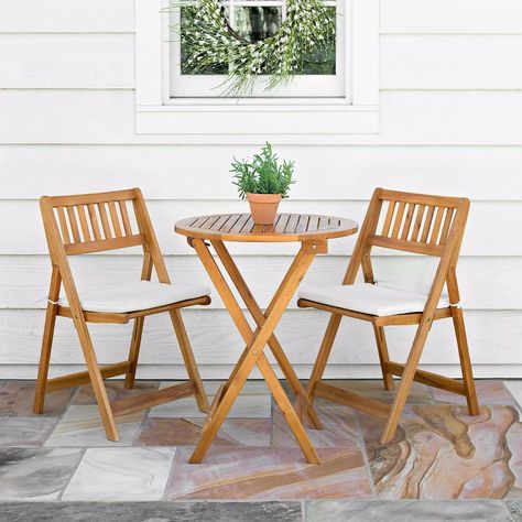 Small Patio Spaces, Deco Studio, Outdoor Bistro Set, Apartment Patio, Patio Diy, Patio Spaces, Natural Wood Finish, Bistro Set, Small Patio