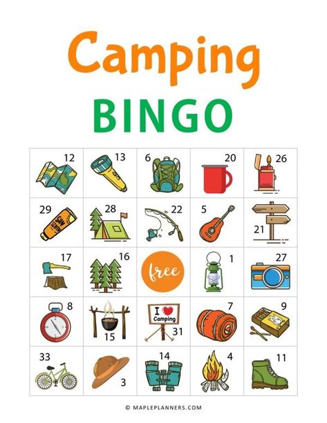 Printable Camping Bingo - Download Free Printable Camping Bingo, Summer Bingo, Bingo For Kids, Bingo Template, Bingo Set, Fun Outdoor Activities, Bingo Cards Printable, Bingo Printable, Educational Activities For Kids