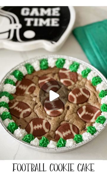 Crisp Collective on Instagram: "Comment GO, and I'll send you the supplies and directions for this EASY football cookie cake we'll be making and taking all season! Thanks @ourwintonhome for the inspiration! 🏈💚" First Birthday Football Cookies, Football Cookie Cake, Football Banquet Decorations, Football Sugar Cookies, Kentucky Football, Football Banquet, Football Cookies, Sugar Cookie Cakes, Cake Hacks