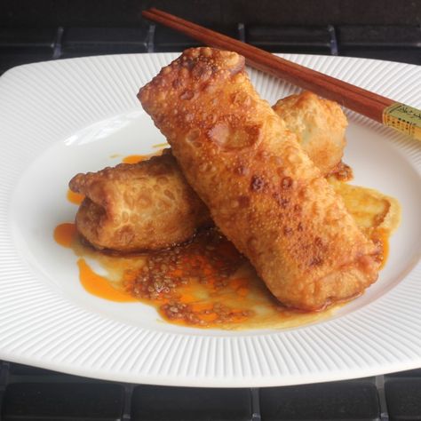 Crawfish Egg Rolls With Hot Sesame Drizzle Crawfish Egg Rolls, Hot Mustard Sauce, Crawfish Bisque, Crawfish Bread, Crawfish Recipes, Hot Mustard, Crawfish Etouffee, Remoulade Sauce, Egg Roll Recipes