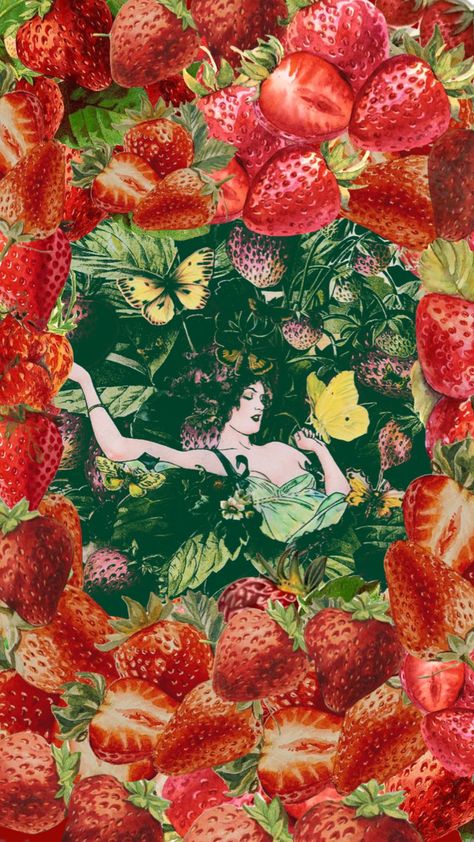 Strawberry Fairy Aesthetic, Strawberry Surrealism, Strawberry Fields Forever Aesthetic, Strawberry Battlefield, Strawberry Fields Aesthetic, Strawberry Fields Wallpaper, Strawberry Project, Fairy Strawberry, Fruit Forest