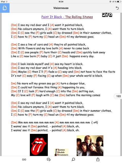 Paint it black Rolling Stones Lyrics, Songs Guitar, Easy Ukulele Songs, Baritone Ukulele, Ukulele Chords Songs, Uke Songs, Paint It Black, Guitar Lessons Songs, Great Song Lyrics