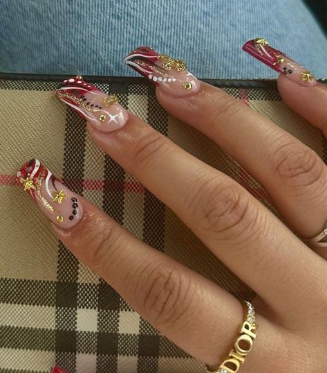 Acrylic Nails 90s Inspired, Nail Inspo 90s, 90s Fall Nails, Fall Y2k Nails, Red 90s Nails, 200s Nails, French Tip Nails Y2k, Old School Nails, Oldies Nails