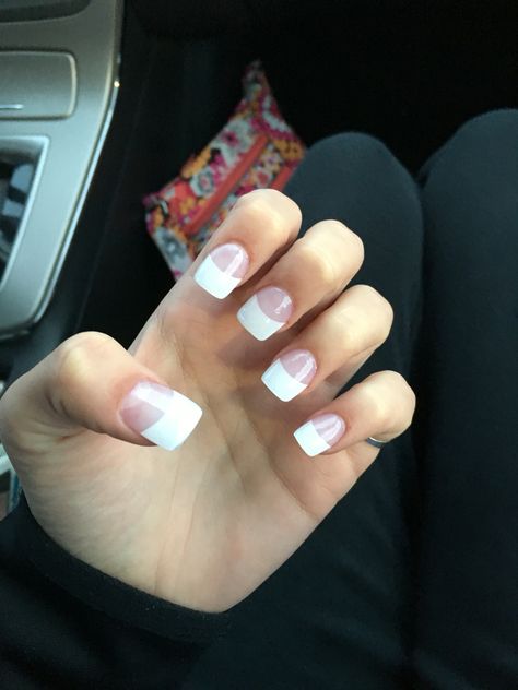 Rounded square French tip acrylic nails. Great for a natural, stylish look in the summer. Thick French Tip Nails Square, Square French Tip Acrylic Nails, Square French Tip, French Manicure Acrylic Nails, Rounded Acrylic Nails, French Tip Acrylics, Square French, French Manicures, Natural Nail Art