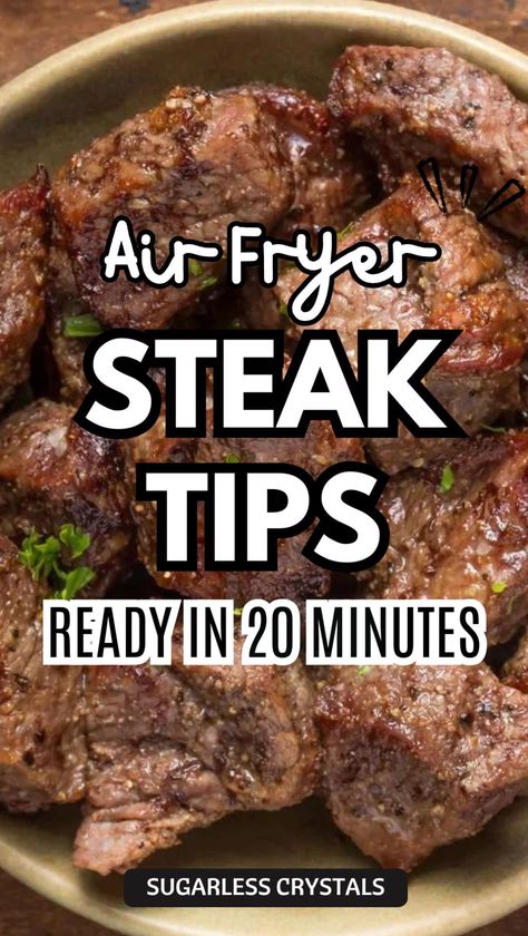 Looking for a quick and delicious dinner? These Juicy Air Fryer Steak Tips are here to save the day! In just 20 minutes, you'll have scrumptious, tender steak dripping in mouthwatering flavor. No more waiting for the perfect steak - the air fryer brings it all together! Beef Tips In Air Fryer, Air Fryer Steak Tips, Grilled Steak Dinner, Best Grilled Steak, Sirloin Tip Steak, How To Prepare Steak, Air Fryer Steak, The Perfect Steak, Quick Healthy Lunch