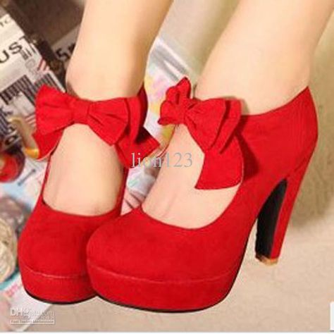 Wholesale Dress Shoes - Buy 2013 Red Wedding Shoes Female High-heeled Thick Heel Platform Bow Round Toe Fashion Velvet Shoes, $37.48 | DHgat... Red Prom Shoes, Spring Wedding Shoes, Red Platform Heels, Red High Heels, Retro Mode, Bow Shoes, Red High, Prom Shoes, Fashion High Heels