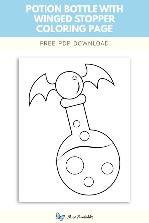 Free printable potion bottle with winged stopper coloring page. Download it at https://museprintables.com/download/coloring-page/potion-bottle-with-winged-stopper/ Halloween Potion Bottles Drawing, Halloween Traceables, Daycare Classroom Decor, Cute Halloween Coloring Pages, Daycare Classroom, 30 Day Drawing Challenge, Halloween Potion Bottles, Witch Potion, Bottle Drawing