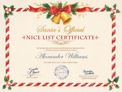 Nice List Certificate - PhotoFunia: Free photo effects and online photo editor Free Printable Certificates, Nice List Certificate, Santa's Nice List, Awards Certificates Template, Happy Thanksgiving Quotes, Christmas Planning, Nice List, Christmas Gifts For Friends, Santa Letter