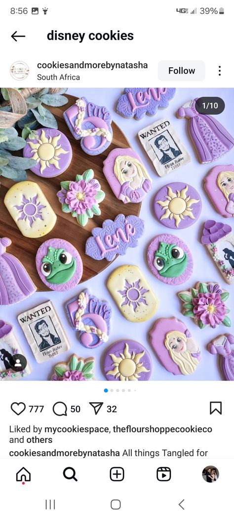 Tangled Birthday Cookies, Tangled Cookies, Rapunzel Cookies, Tangled Cupcakes, Tangled Birthday Party, Tangled Birthday, Tangled Party, Disney Cookies, Fourth Birthday