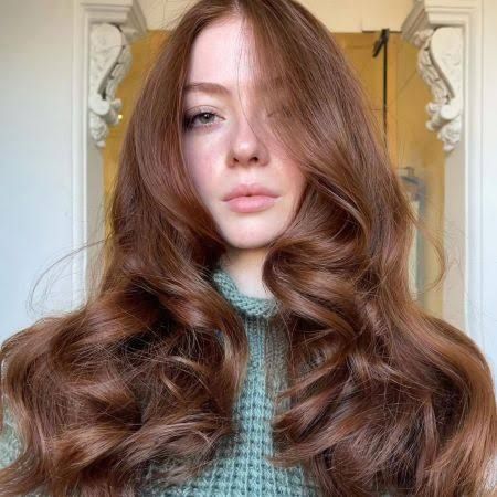 Reddish Brown Hair Pale Skin, Light Brown Hair Colour Shades, Auburn Hair Neutral Skin, Emma Stone Auburn Hair, Chestnut Hair Blue Eyes, Ginger Hair Brown Eyebrows, Light Brown Hair Auburn, Soft Chestnut Brown Hair, Muted Auburn Hair