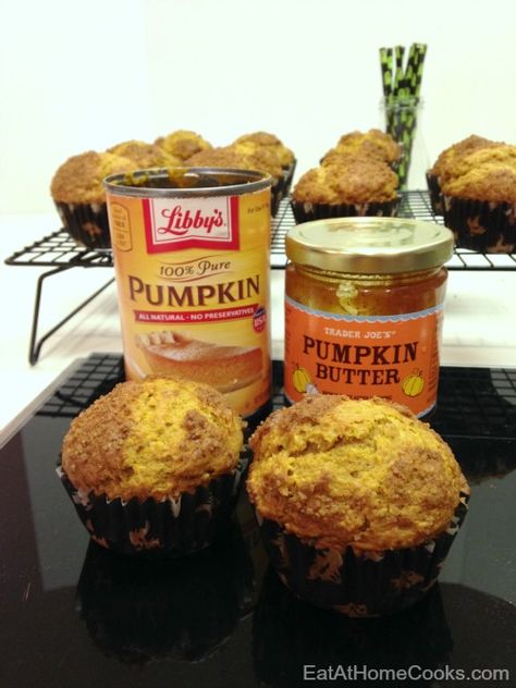 These pumpkin muffins contain all the delicious flavors of Fall...made with real pumpkin and pumpkin butter, they are sure to spice up your day! #pumkinmuffins #pumpkin #muffins Pumpkin Butter Recipe, Muffins Blueberry, Butter Muffins, Almond Muffins, Eat At Home, Pumpkin Treat, Zucchini Muffins, Pumpkin Butter, Pumpkin Muffins