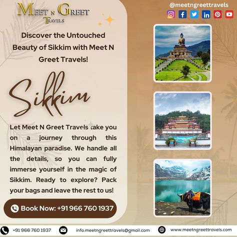 Embark on a breathtaking journey through the tranquil landscapes of Sikkim with our Sikkim Tour Package. Explore the stunning beauty of Gangtok, Tsomgo Lake, and the serene monasteries with picturesque sightseeing. 📞 Contact us: +91 966 760 1937 🌐 Website: www.meetngreettravels.com 📧 Email: info.meetngreettravels@gmail.com Discover the peaceful charm of Sikkim! 🏞️✨ [Meet N Greet Travels, Sikkim Tour Package, Travel Agency, Tour Agent, Trip Planner, Tourist Guide] #meetngreettravels #traveld... Travel Cake, Gangtok, Tourist Guide, Trip Planner, Pack Your Bags, Travel Planner, Tour Packages, Travel Agency, Lake