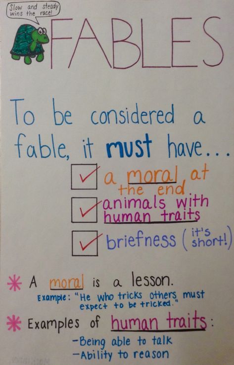 Fables anchor chart for 4th grade                                                                                                                                                                                 More Fables Anchor Chart, Teaching Fables, Ela Anchor Charts, Traditional Literature, 2nd Grade Ela, Reading Anchor Charts, Third Grade Reading, 5th Grade Reading, 4th Grade Reading