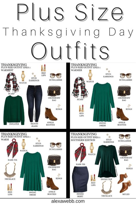 Party Outfit Plus Size, Green Sweater Outfit, Ultra Feminine Style, Outfits Jewelry, Alexa Webb, Day Outfit Ideas, Plus Style, Dress Booties, Thanksgiving Outfits