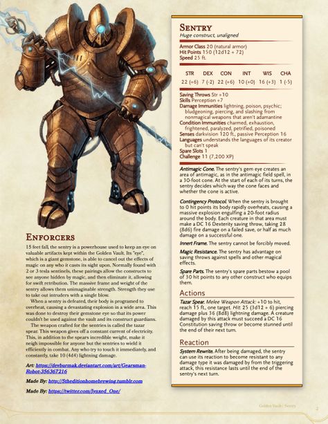 5e Constructs, Clockwork Monster, Dwarven Kingdom, Warforged Dnd, Dnd Enemies, Dnd Monster, Monster Manual, Dnd Stats, Dnd Homebrew