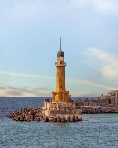 As Sayalah Sharq Lighthouse, Qesm Al Gomrok, Alexandria Governorate, in Egypt ~.~ Lighthouse Alexandria, Egypt Moodboard, Alexandria Lighthouse, Lighthouse Of Alexandria, Fae Realm, Ancient Structures, Mama Africa, Lighthouse Print, Alexandria Egypt