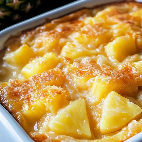 Try this sweet and savory pineapple casserole made with cheddar cheese, buttered Ritz crackers, and pineapple chunks. Pineapple Cheddar Casserole, Cheesy Pineapple Casserole, Pineapple Sides, Pineapple Casserole With Ritz Crackers, Easy Pineapple Casserole Recipe, Recipe With Pineapple Chunks, Baked Pineapple Casserole, Pineapple Casserole Recipe, Cheese Benefits