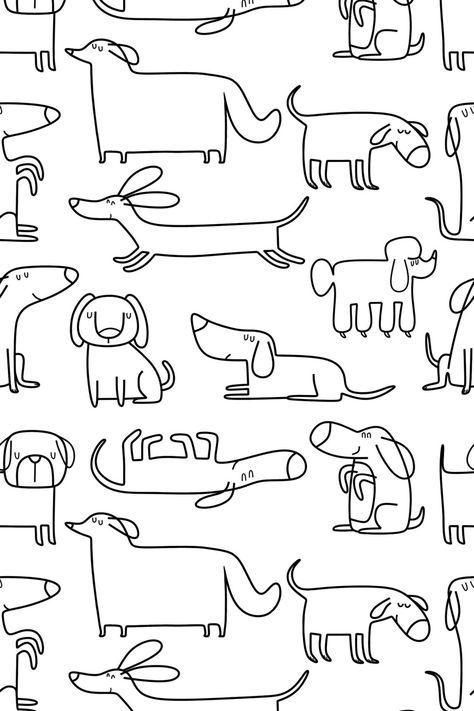 Sassy Monochrome Puppies Wallpaper - Peel and Stick or Non-Pasted White Dog Wallpaper, Dog Illustration Design, Dog Backgrounds, Dog Art Projects, Puppies Wallpaper, Dog Doodles, Dog Draw, Dog Doodle, Pet Branding