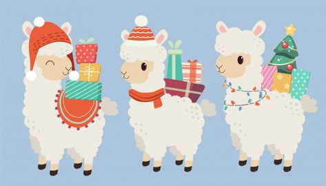 The character of cute alpaca wear a red hat and his back have a many gift box Premium Vector | Premium Vector #Freepik #vector #christmas #birthday #winter #new-year Lama Christmas Card, Christmas Alpaca, Alpaca Christmas, Llama Christmas, Cute Alpaca, Cute Christmas Wallpaper, Vector Christmas, Happy Paintings, Christmas Characters