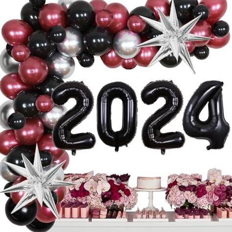 Balterever 2024 Graduation Party Decoration Maroon and Silver Balloon Garland Arch Kit Burgundy and Black with Number 2024 Balloon Cone Foil Balloons for Class of2024 Congrats Grad Graduation Supplies Burgundy And Black Balloon Garland, Maroon And White Balloon Garland, Pink And Maroon Graduation Party, Maroon And Gray Graduation Party, Graduation Party Maroon And Gold, Silver Balloon Garland, Garland Arch, Silver Balloon, Grad Party Decorations