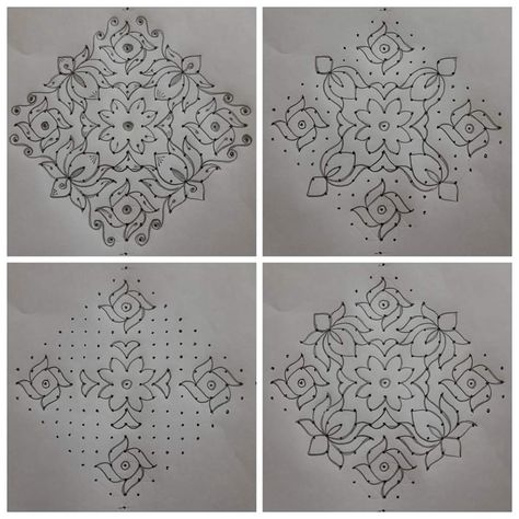 Easy Dot Rangoli, Dotted Rangoli, Simple Rangoli With Dots, Margazhi Kolam, Small Kolam, Dot Kolam, Pattern Design Drawing, Chukkala Muggulu, Easy Rangoli Designs Videos